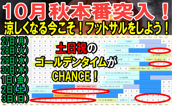 10月秋本番にそろそろ突入 涼しくなる今こそ フットサルをしよう ゼットフットサルスポルト広島 ひろしま