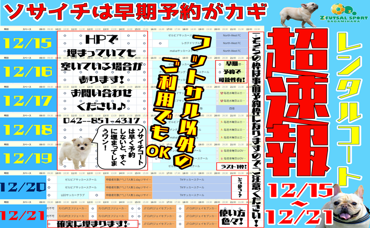 【新着情報】コートレンタル≪超・速報‼≫&土日(全日)or火曜日(ナイター)定期利用チーム・スクール大募集中!! 【新着情報】コートレンタル≪超・速報‼≫&土日(全日)or火曜日(ナイター)定期利用チーム・スクール大募集中!!